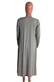 Grey Fashion Lace-Up Tank Dress+Cardigan Coat Solid Color Suit QZ3328-3