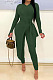 Army Green Wholesale New Long Sleeve Round Neck Lace-Up Knotted Irregularity Tops Skinny Pants Solid Color Suit SZS8198-7