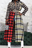 Dark Blue Luxe New Women's Color Matching Plaid Printed Long Sleeve Slim Fitting Dress SZS6031-3
