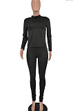 Black Ribber Solid Color Casual Long Sleeve Long Pants Sets AGY68535-3