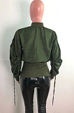 Army Green Wholesale New Drawstring Long Sleeve Zipper Tunics Jacket QZ7007-5
