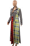 Green Luxe New Women's Color Matching Plaid Printed Long Sleeve Slim Fitting Dress SZS6031-1