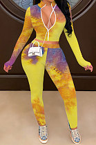 Yellow Women's Multi Sexy Zipper Long Sleeve Pants Sets QQM4342-3