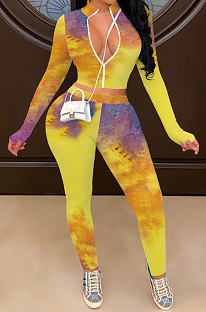 Yellow Women's Multi Sexy Zipper Long Sleeve Pants Sets QQM4342-3