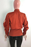 Brown Wholesale New Drawstring Long Sleeve Zipper Tunics Jacket QZ7007-3