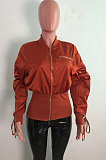 Brown Wholesale New Drawstring Long Sleeve Zipper Tunics Jacket QZ7007-3