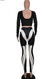 Black Trendy Bodycon Dew Waist V Collar Backless Positioning Printing Pants Sets BYQ3115