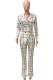 Pink Euramerican Plaid Jacket Casual Suits Wide Leg Pants Two Pieces Q984-2
