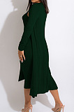 Dark Green Fashion Lace-Up Tank Dress+Cardigan Coat Solid Color Suit QZ3328-4