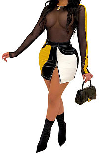 Black Women's Fashion Sexy Perspectivity Mesh Spaghetti Split Mini Dress CCY9403