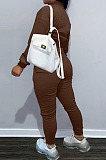 Coffee Casual Preppy Velvet Long Sleeve Single-Breasted Jacket Jogger Pants Baseballs Suit TK6206-6