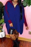 Grey Preppy Matching Color Batwing Sleeve Loose Dress F88399-1