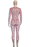 Pink Women's Velvet Zipper Long Sleeve Round Collar High Waist Bodycon Jumpsuits  SN390226 -3