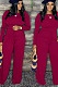 Rose Red Cotton Blend Women's Long Sleeve Round Neck Plain Wide Leg Jumpsuits MMS5059-2