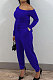 Royal Blue Modest Hypotenuse Neckline With Beltband Collect Waist Solid Color Jumpsuits SM9218-3