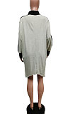 Grey Preppy Matching Color Batwing Sleeve Loose Dress F88399-1