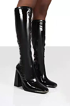 Pu Thigh High Boots in Black