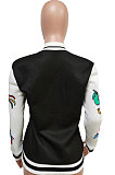 Black Casual New Design Printed Long Sleeve Ribber Jacket F88401-1