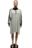 Black Preppy Matching Color Batwing Sleeve Loose Dress F88399-2