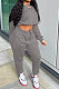 Grey Casual Preppy Long Sleeve V Neck Bandage Tops Jogger Pants Solid Color Suit SYY8072-1