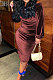 Brown Women's Velvet A Word Shoulder Solid Color Bodycon Midi Dress MF6660-4