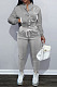 Grey Casual Preppy Velvet Long Sleeve Single-Breasted Jacket Jogger Pants Baseballs Suit TK6206-5