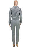 Black Preppy New Long Sleeve Zipper Velvet Hoodie Jogger Pants Sports Suit SM9217-1
