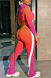 Rose Red Orange Gradient Casual Stand Collar Side Stripe Spliced Long Sleeve Pants Sets SN390205-1