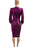 Red Euramerican V Collar Glitter Club Bodycon Hip Sexy Midi Dress Q991-2