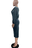 Royal Blue Women's Velvet A Word Shoulder Solid Color Bodycon Midi Dress MF6660-1