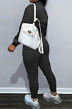 Grey Casual Preppy Velvet Long Sleeve Single-Breasted Jacket Jogger Pants Baseballs Suit TK6206-5