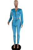 Blue Sport Casual Velvet Long Sleeve Hoodie Pencil Pants Plain Suit NYZ6036-2