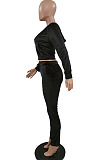 Black Sport Casual Velvet Long Sleeve Hoodie Pencil Pants Plain Suit NYZ6036-3