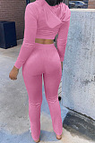 Pink Sport Casual Velvet Long Sleeve Hoodie Pencil Pants Plain Suit NYZ6036-1