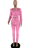 Pink Sport Casual Velvet Long Sleeve Hoodie Pencil Pants Plain Suit NYZ6036-1