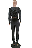 Black Sport Casual Velvet Long Sleeve Hoodie Pencil Pants Plain Suit NYZ6036-3