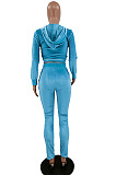 Blue Sport Casual Velvet Long Sleeve Hoodie Pencil Pants Plain Suit NYZ6036-2