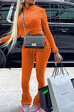 Orange Women's Solid Color Zipper Stand Collar Ruffle Pants Sets AMW8359-3