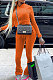 Orange Women's Solid Color Zipper Stand Collar Ruffle Pants Sets AMW8359-3