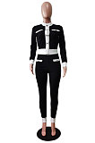 Pink Women's Ribber Round Neck Front Button Tops Skinny Pants Fashion Suit WY6863-4