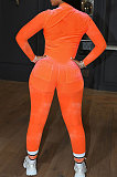 SUPER WHOLESALE|Orange Sexy Casual Pleuche Solid Color Zipper Bodycon Jumpsuits ED8547