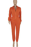 Gray Trendy Velvet Solid Color Zipper Collect Waist Casual Jumpsuits FFE193 -2