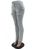 Gray Women's Add Velvet Fleece Fabrics Casual Drawsting Pants JR3661-1