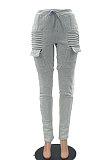 Gray Women's Add Velvet Fleece Fabrics Casual Drawsting Pants JR3661-1