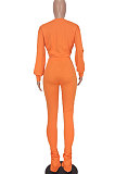 Orange Euramerican Casual Dew Waist Spit Bodycon Pants Sets ED8544-1