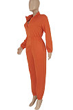 Orange Trendy Velvet Solid Color Zipper Collect Waist Casual Jumpsuits FFE193 -3