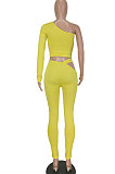Black Women's Fashion Off Shoulder Sexy Crop Pure Color Pants Sets ED8546-3