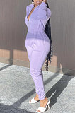 Purple Trendy Velvet Solid Color Zipper Collect Waist Casual Jumpsuits FFE193 -1