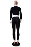 Ligth Blue Women's Ribber Round Neck Front Button Tops Skinny Pants Fashion Suit WY6863-2