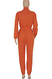 Orange Trendy Velvet Solid Color Zipper Collect Waist Casual Jumpsuits FFE193 -3